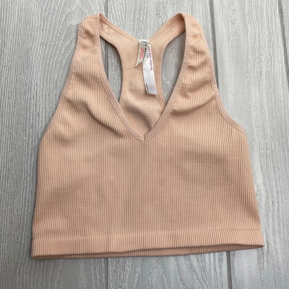 Free People Movement Nude Tan Free Throw Ribbed Crop Tank Top Size Small - Picture 2 of 10